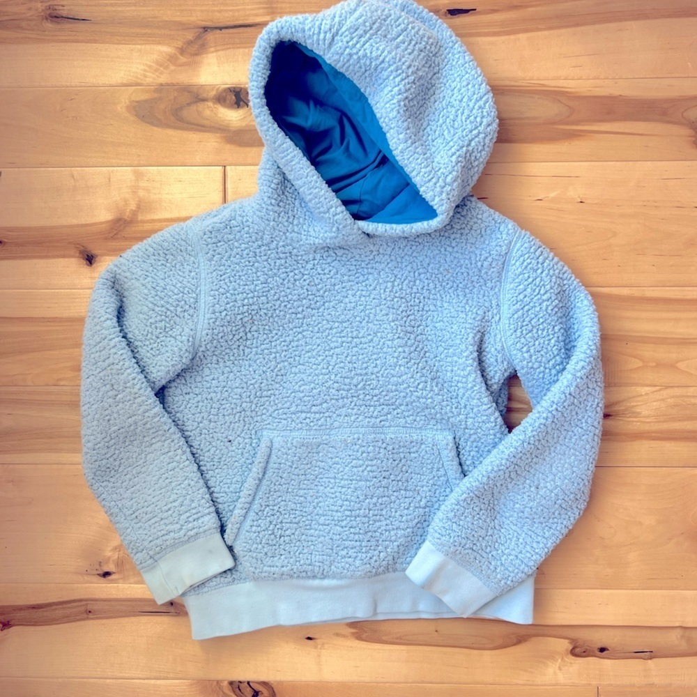 Lands End girls sherpa fleece hooded top light powder blue size 7